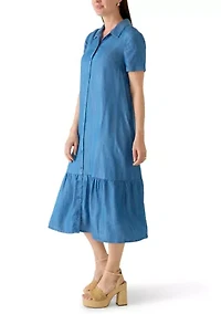 Women's Short Sleeve Chambray Midi Dress
