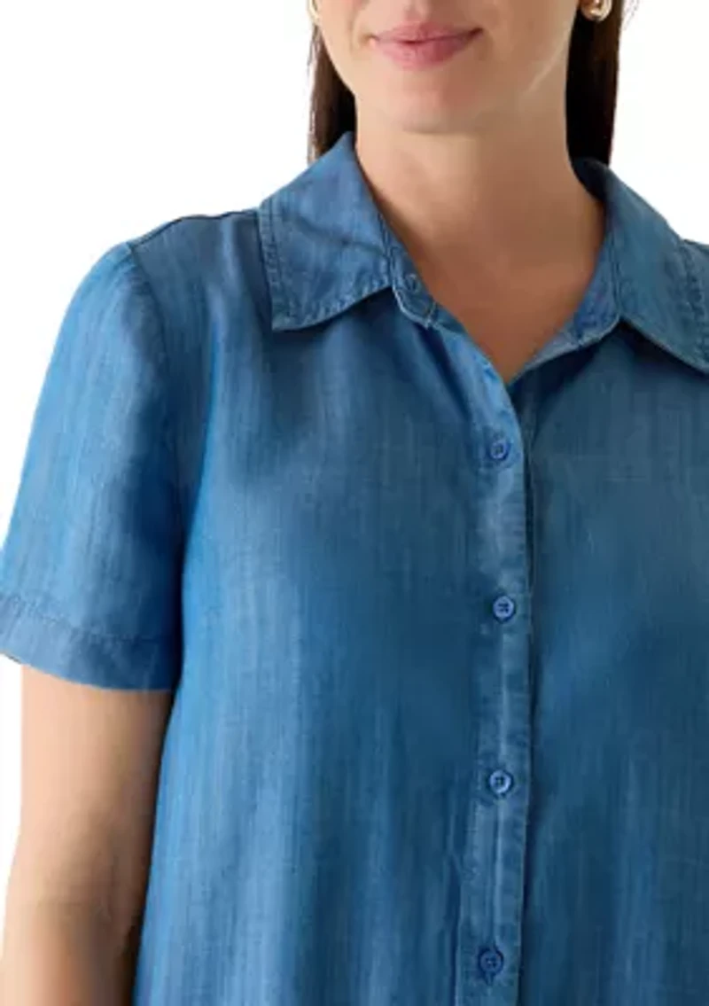 Women's Short Sleeve Chambray Midi Dress