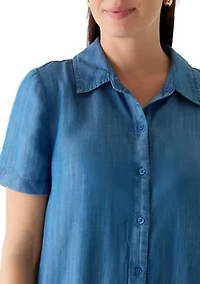 Women's Short Sleeve Chambray Midi Dress