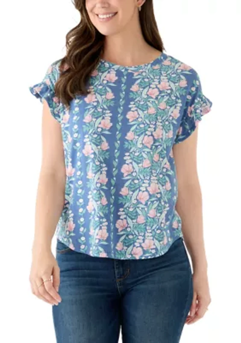 Women's Short Sleeve Printed Ruffle Tee