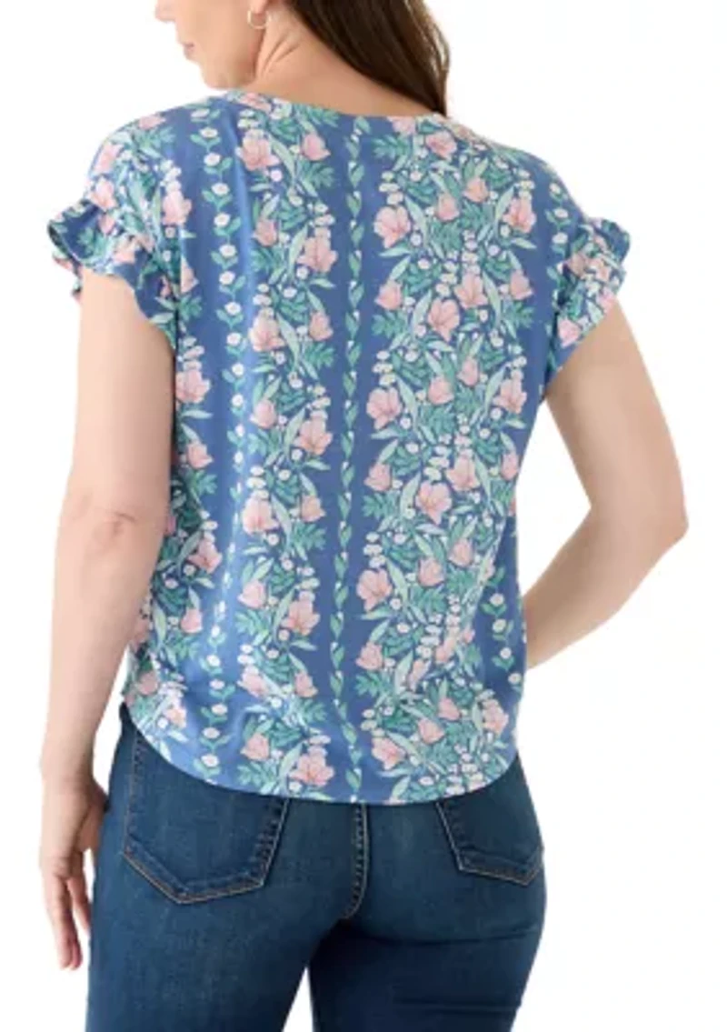 Women's Short Sleeve Printed Ruffle Tee