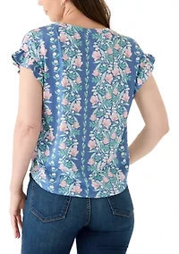 Women's Short Sleeve Printed Ruffle Tee