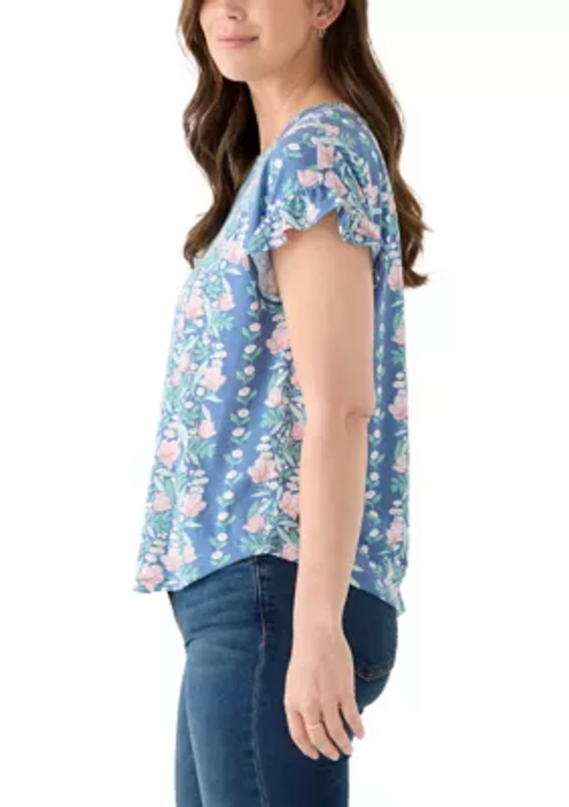 Women's Short Sleeve Printed Ruffle Tee
