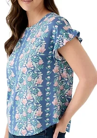 Women's Short Sleeve Printed Ruffle Tee