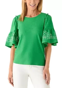 Women's Short Sleeve Embroidered Top