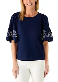 Women's Short Sleeve Embroidered Top