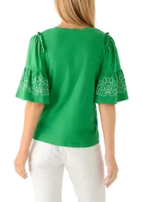 Women's Short Sleeve Embroidered Top