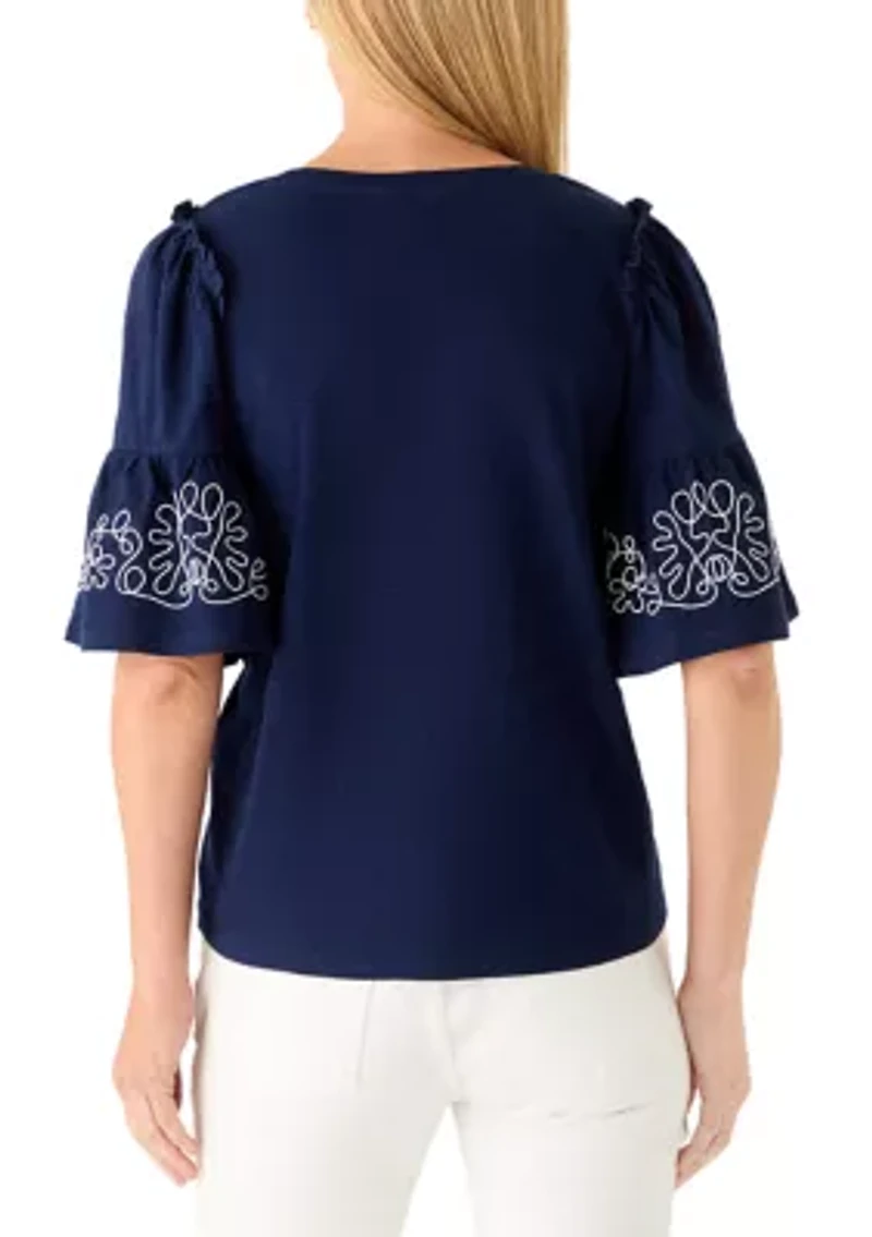 Women's Short Sleeve Embroidered Top