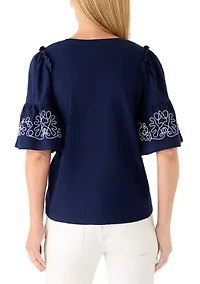 Women's Short Sleeve Embroidered Top