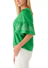 Women's Short Sleeve Embroidered Top