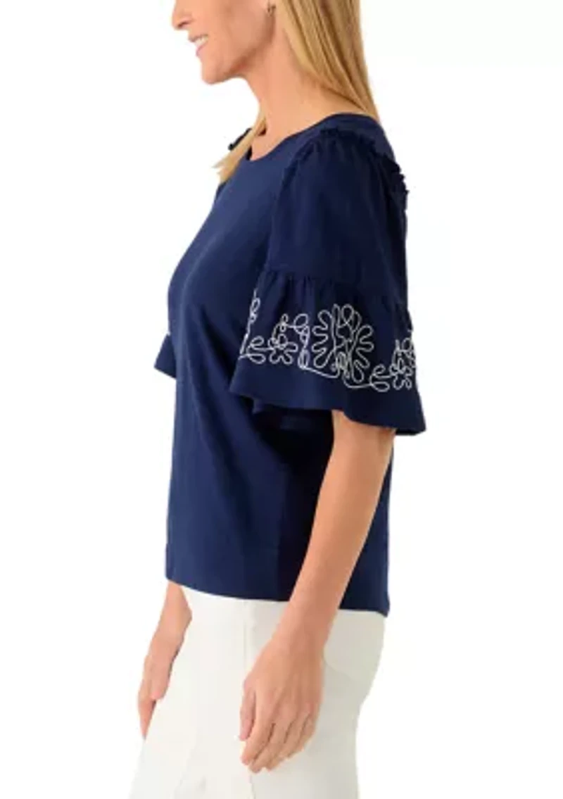 Women's Short Sleeve Embroidered Top