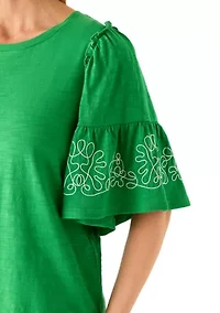 Women's Short Sleeve Embroidered Top