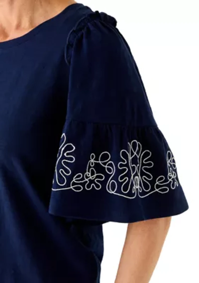 Women's Short Sleeve Embroidered Top