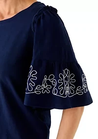 Women's Short Sleeve Embroidered Top