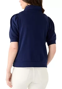 Women's Elbow Sleeve Button French Terry Top