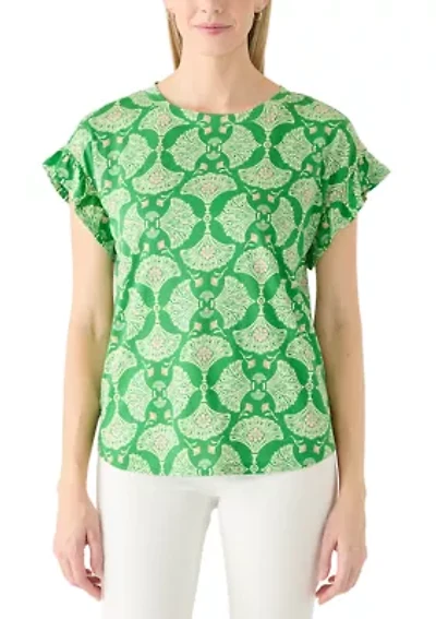 Women's Short Sleeve Ruffle Printed T-Shirt