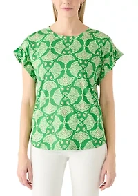 Women's Short Sleeve Ruffle Printed T-Shirt