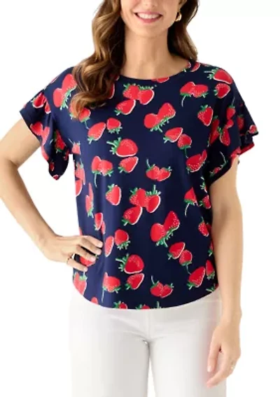 Women's Short Sleeve Ruffle Printed T-Shirt
