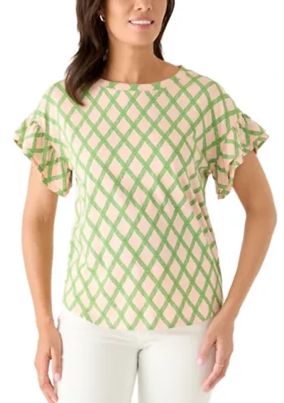 Women's Short Sleeve Ruffle Printed T-Shirt