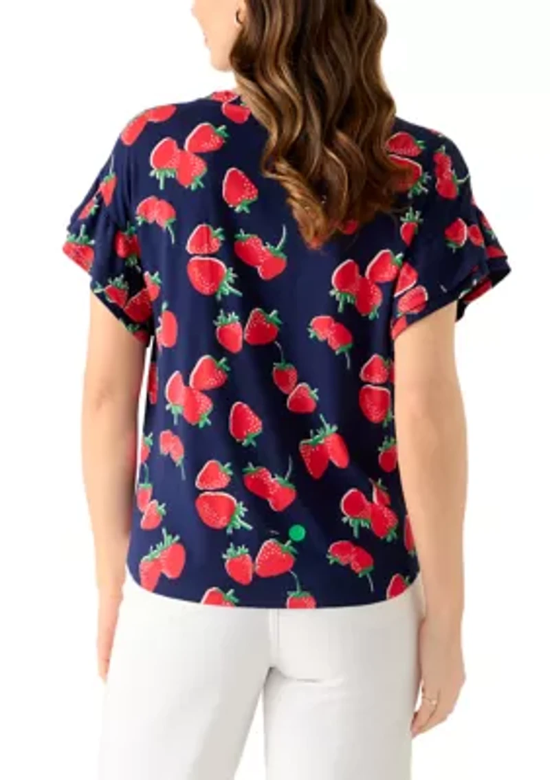Women's Short Sleeve Ruffle Printed T-Shirt