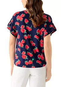 Women's Short Sleeve Ruffle Printed T-Shirt