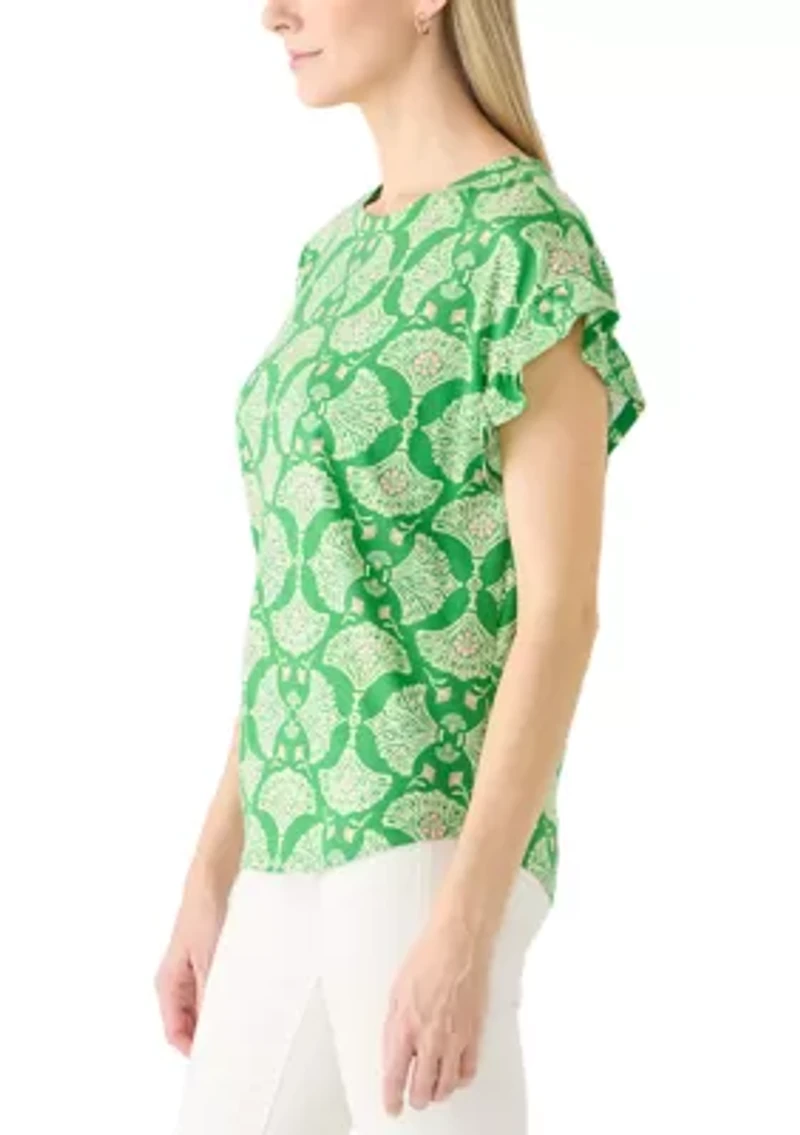 Women's Short Sleeve Ruffle Printed T-Shirt