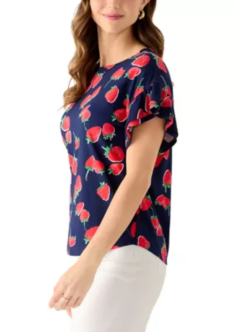 Women's Short Sleeve Ruffle Printed T-Shirt