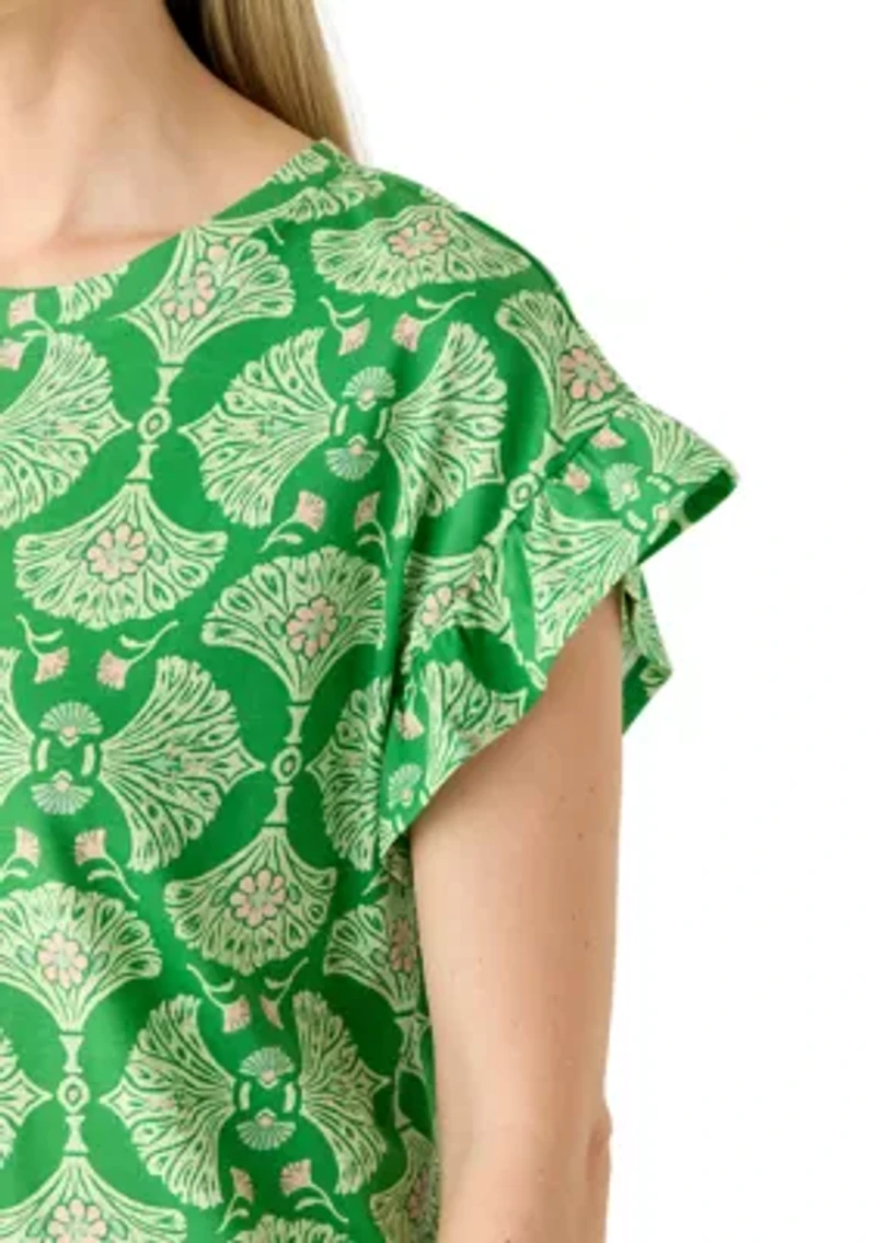 Women's Short Sleeve Ruffle Printed T-Shirt