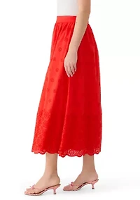 Women's Eyelet Midi Skirt
