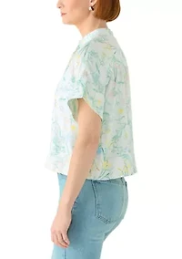 Women's Short Dolman Sleeve Button Down Shirt