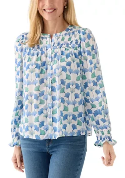Women's Long Sleeve Smocked Button Up Shirt
