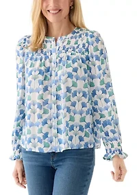 Women's Long Sleeve Smocked Button Up Shirt