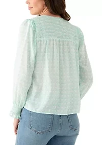 Women's Long Sleeve Smocked Button Up Shirt