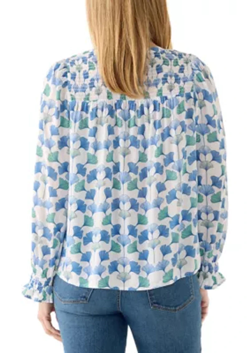 Women's Long Sleeve Smocked Button Up Shirt