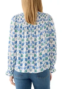 Women's Long Sleeve Smocked Button Up Shirt