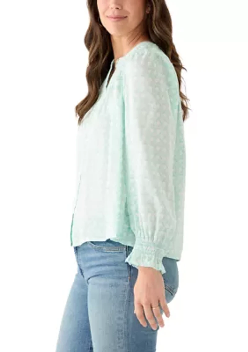 Women's Long Sleeve Smocked Button Up Shirt