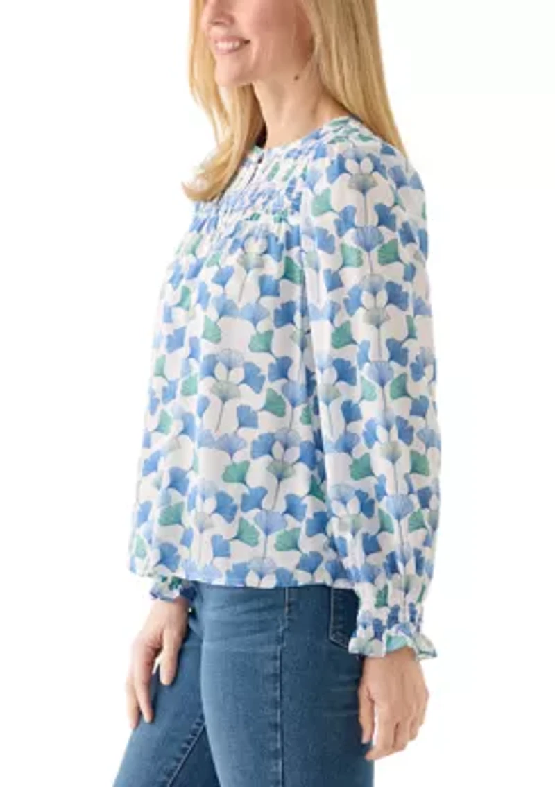 Women's Long Sleeve Smocked Button Up Shirt