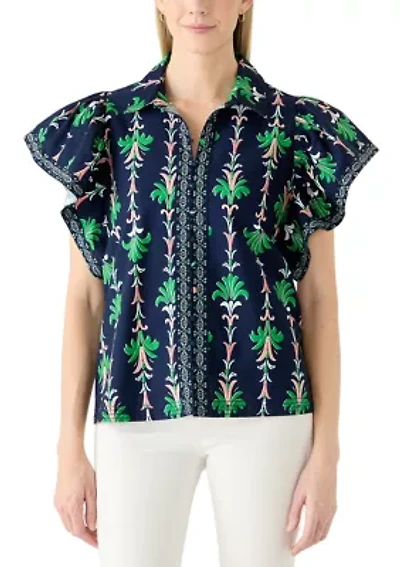 Women's Short Flutter Sleeve Poplin Top