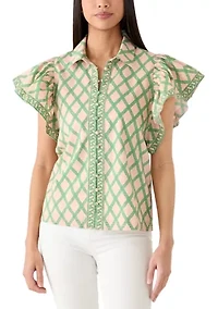 Women's Short Flutter Sleeve Poplin Top