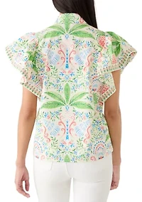 Women's Short Flutter Sleeve Poplin Top