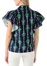 Women's Short Flutter Sleeve Poplin Top