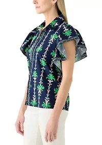 Women's Short Flutter Sleeve Poplin Top