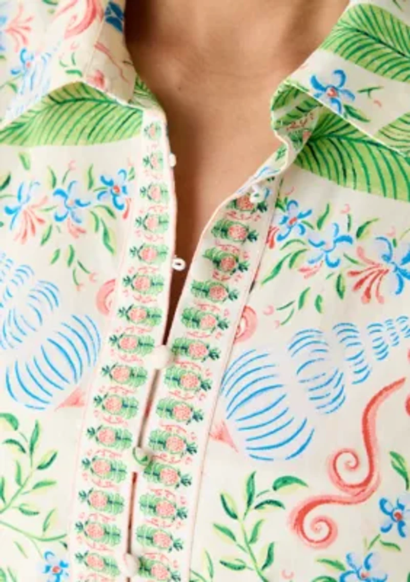 Women's Short Flutter Sleeve Poplin Top