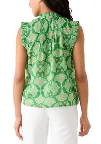 Women's Sleeveless Print Ruffle Neck Top