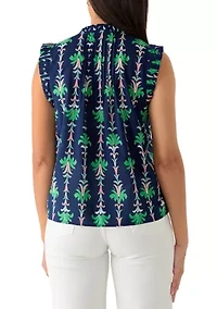 Women's Sleeveless Print Ruffle Neck Top
