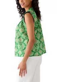 Women's Sleeveless Print Ruffle Neck Top