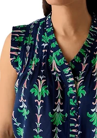 Women's Sleeveless Print Ruffle Neck Top