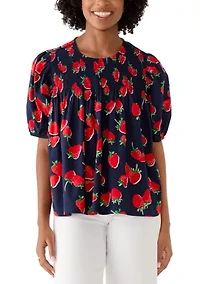 Women's Short Sleeve Smocked Printed Top