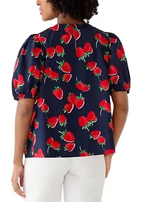 Women's Short Sleeve Smocked Printed Top