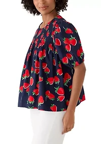 Women's Short Sleeve Smocked Printed Top